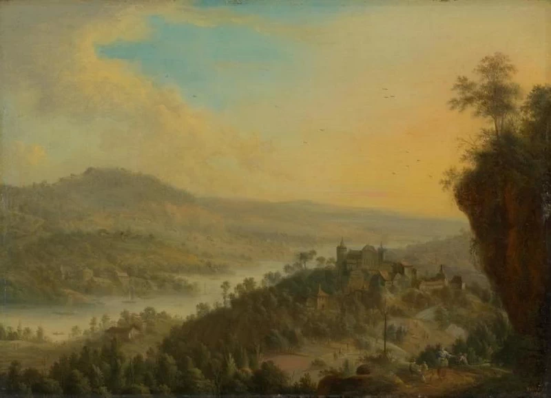 Johann Christian Vollerdt - Paesaggio fluviale con figure